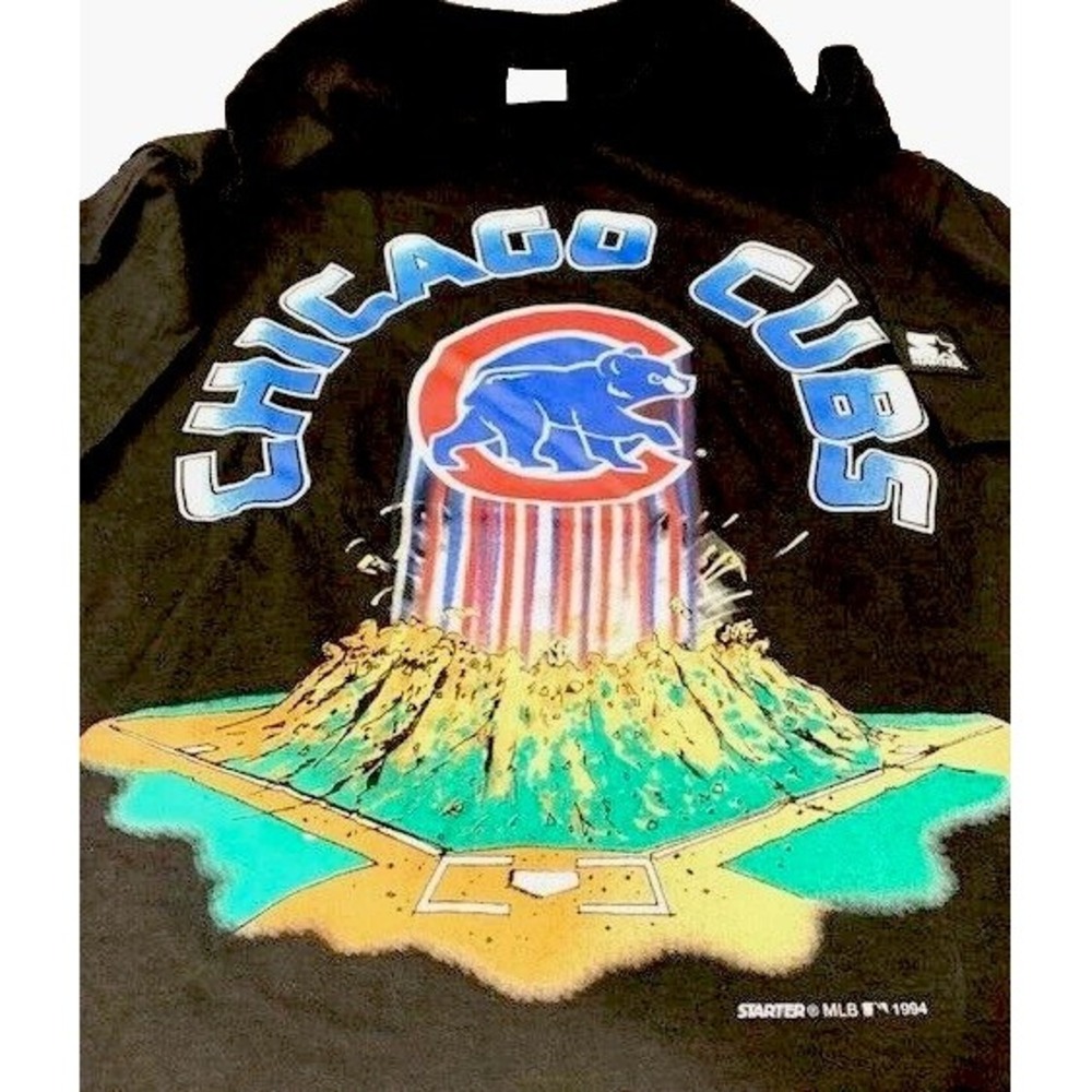 VTG MLB Chicago Cubs Baseball Short Sleeve T Shirt Men L Black Deadstock 1990's